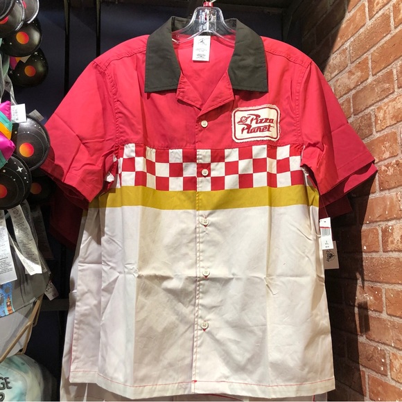 Disney Pixar Toy Story Pizza Planet Button-Up Shirt for Adults